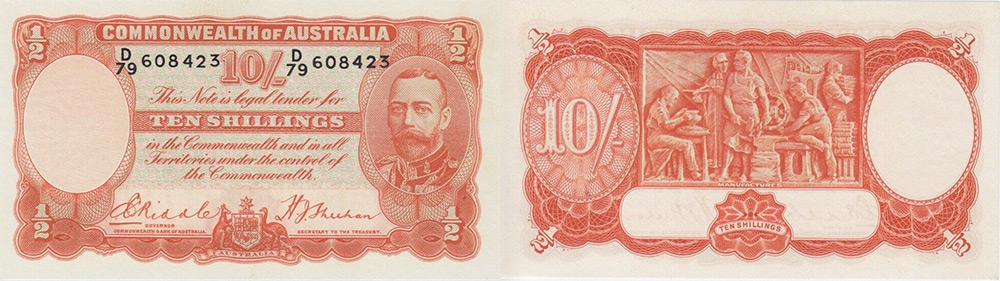Australian banknote - 10 shillings 1934 - Orange