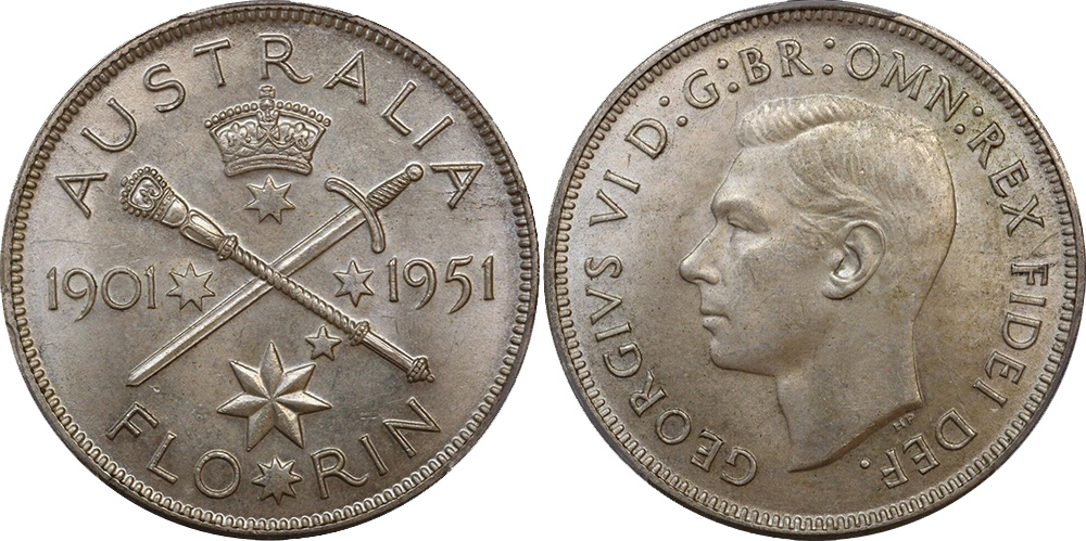Florin - Two shillings - 1951 - Jubilee mint mark - Pre-decimal coin