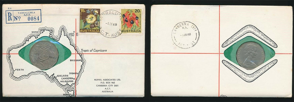 50 cents 1969 - Yarralumla postal numismatic cover