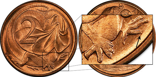 2 cents 1966 - Blunt 2nd claw - Melbourne mint