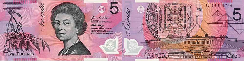 Five dollars 1995 to 2015 - Banknote of Australia