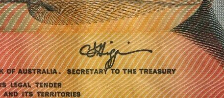 Higgins - Signature on Australian banknote