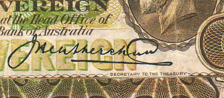 Heathershaw - Signature on Australian banknote