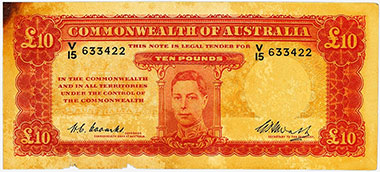 10 pounds 1940 - Stained note