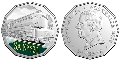50 cents 2025 South Australian Railways 520 Class No. 520 Sir Malcolm Barclay-Harvey Australia
