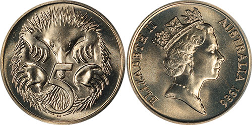 5 cents 1986 High Echidna Australia