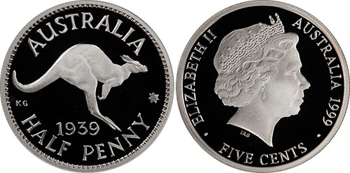 5 cents 1999 Proof 1939 Half Penny Silver