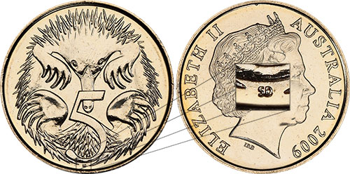 Five cent 2009 - Tiny SD - Initials - 5 cents - Decimal coin