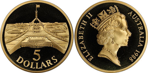 5 dollars 1988 Parliament