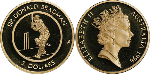 5 dollars 1996 Donald Bradman Proof