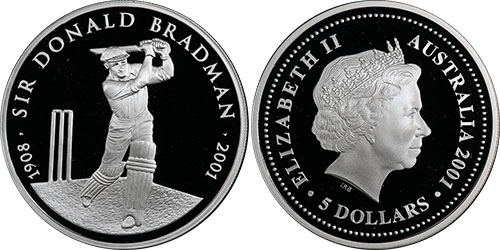 5 dollars 2001 Donald Bradman Proof