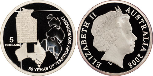 5 dollars 2008 30 Years Territory Government Australian coin