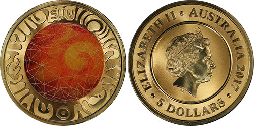 5 dollars 2017 Planetary Coin Sun Australia