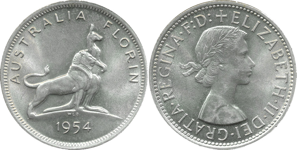 Florin - Two shillings - 1954 - Royal Visit - Pre-decimal coin