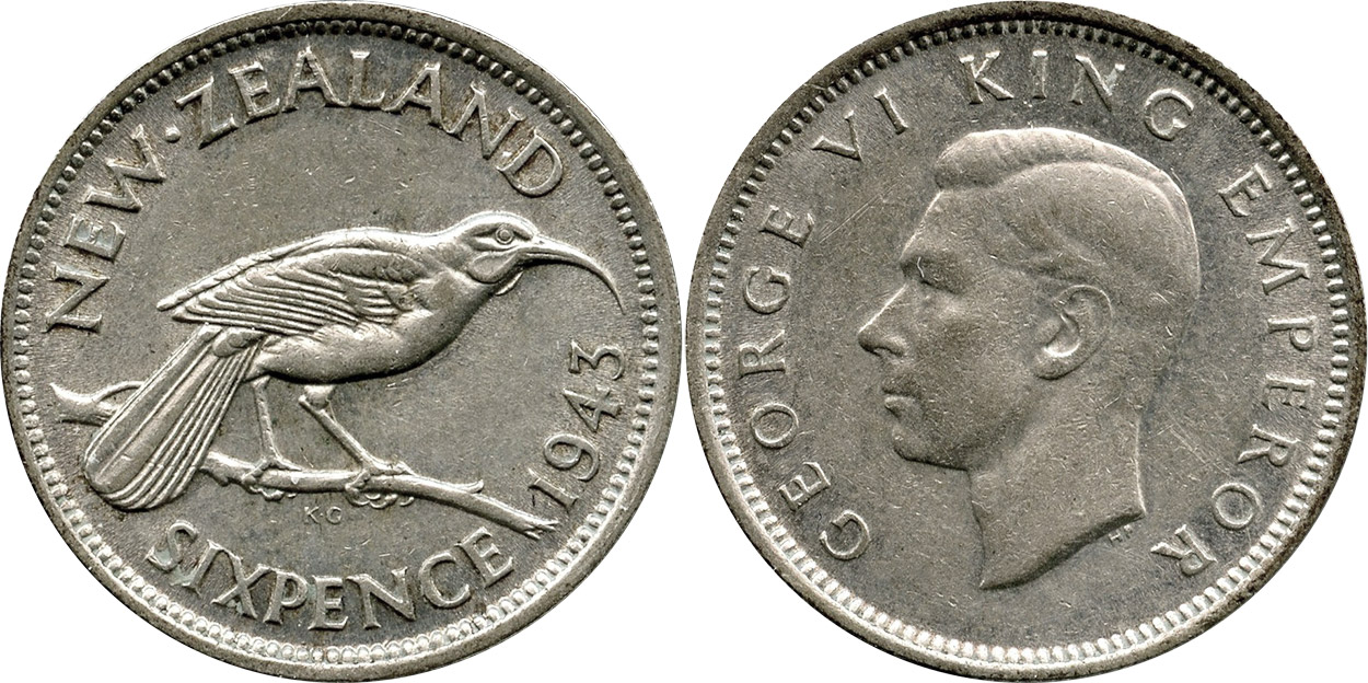 Sixpence 1945 - New Zealand coin