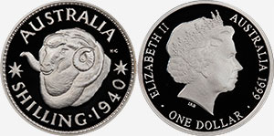 1 dollar 1999 1940 Shilling Australia