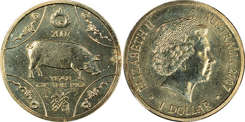 1 dollar 2007 Year of the Pig Aluminum Bronze Australian coin
