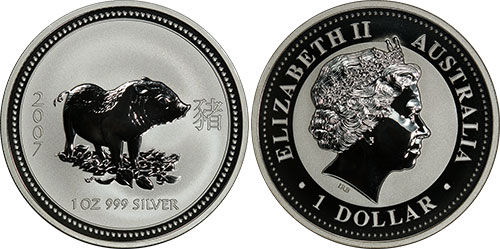 1 dollar 2007 Year of the Pig Aluminum Bronze Australian coin