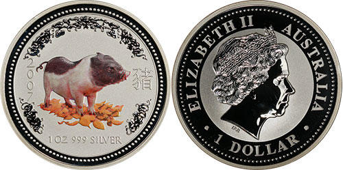 1 dollar 2007 Year of the Pig Aluminum Bronze Australian coin