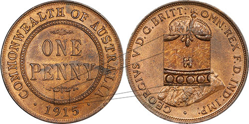 Penny 1915 H Australian Coin