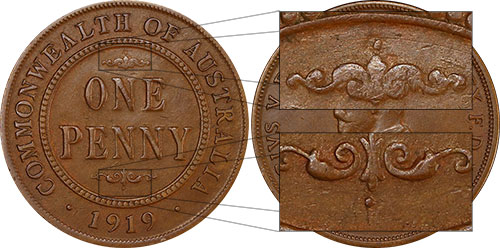 Penny 1919 Double dots Australian Coin