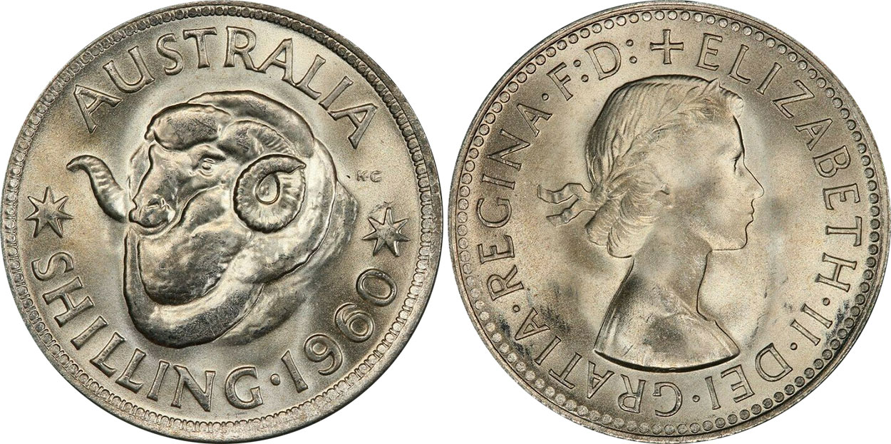 1960 BU Australia Silver Shilling Coin Uncirculated Australian Silver Coin 