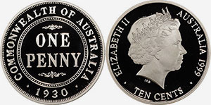 10 cents 1999 1930 1d Australia