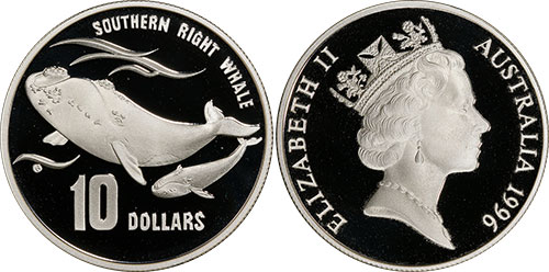 10 dollars 1996 Southern Right Whale - Australian coin