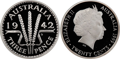 20 cents 1999 Threepence 1942