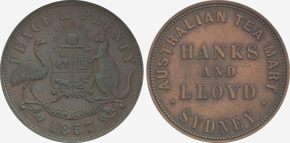 Hanks and Lloyd - 1857 Penny - Australian Tea Mart - Australian Token